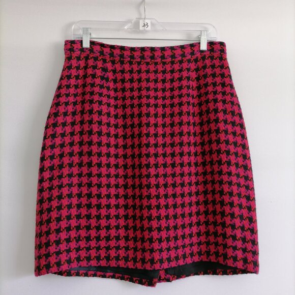 Geary Roark Womens Pink Houndstooth Print Silk Jacket Skirt Set Outfits Size 14 - Picture 7 of 12